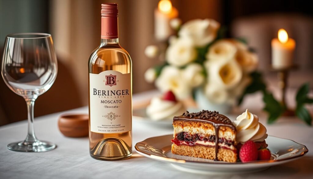 Beringer Vineyards Moscato bottle with a dessert
