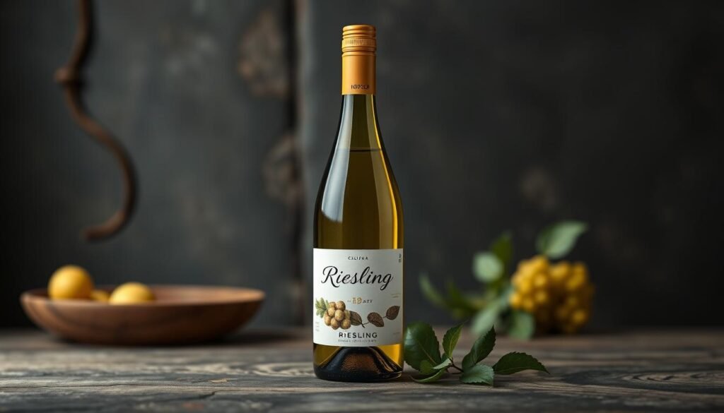 Generate an image of a Riesling wine bottle Generate an image of a Riesling wine bottle
