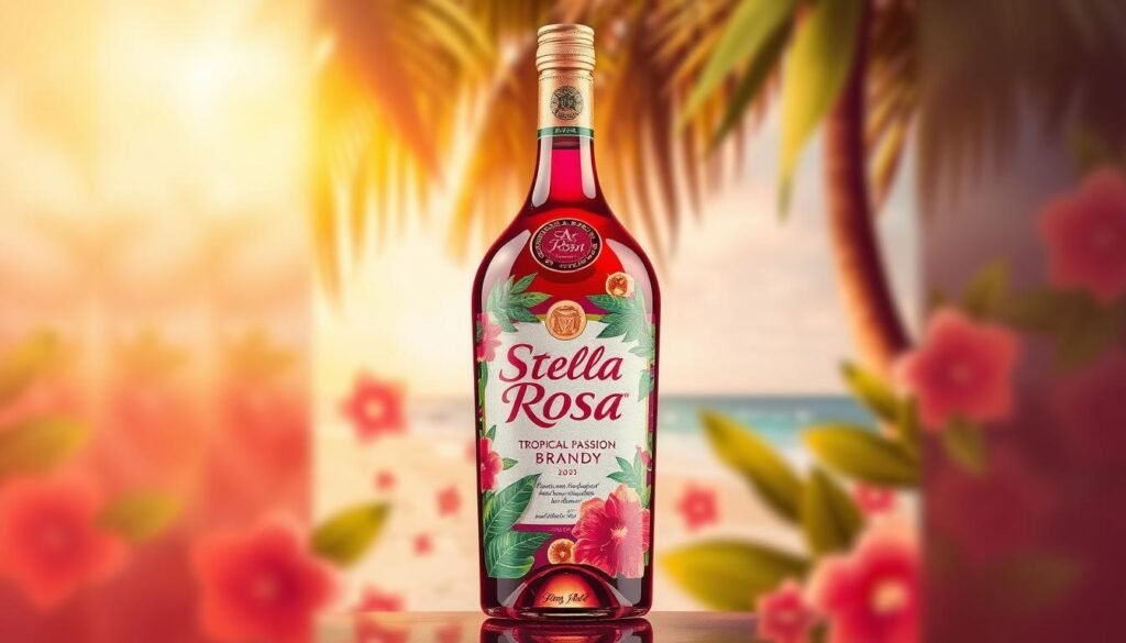 Generate an image of a Stella Rosa Tropical Passion Brandy bottle