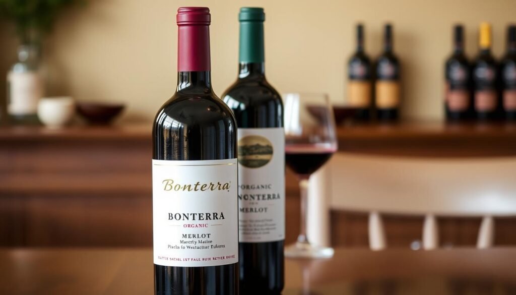 Generate an image of a bottle of Bonterra Organic Merlot wine.