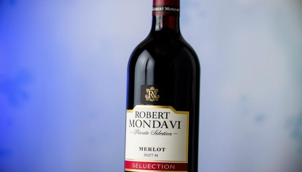 Generate an image of a bottle of Robert Mondavi Private Selection Merlot wine.