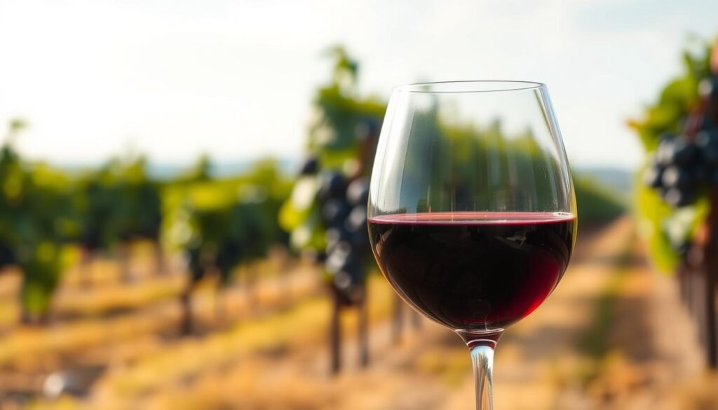 Generate an image of a semi-sweet red wine with sweet berry flavors.