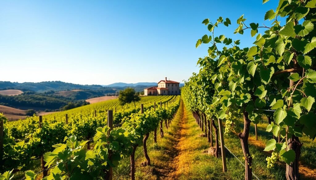 Generate an image of a traditional Italian vineyard.