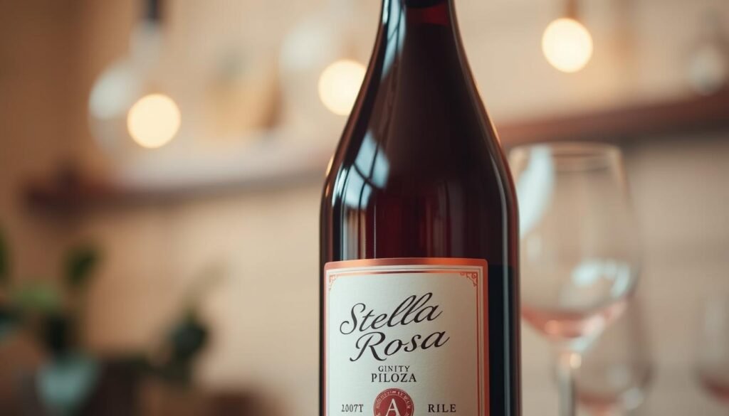 Generate an image of a wine bottle with a label that says "Stella Rosa"