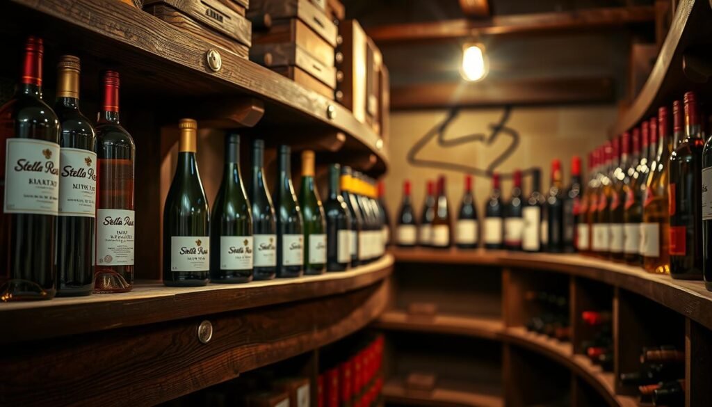 Generate an image of a wine cellar with various Stella Rosa wines
