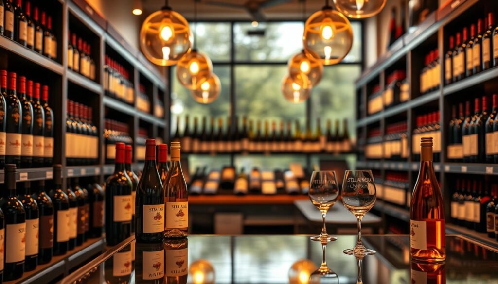 Generate an image of a wine shop online with various Stella Rosa wines on display.