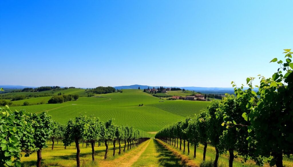 Image of a Tuscan vineyard with rolling hills Image of a Tuscan vineyard with rolling hills