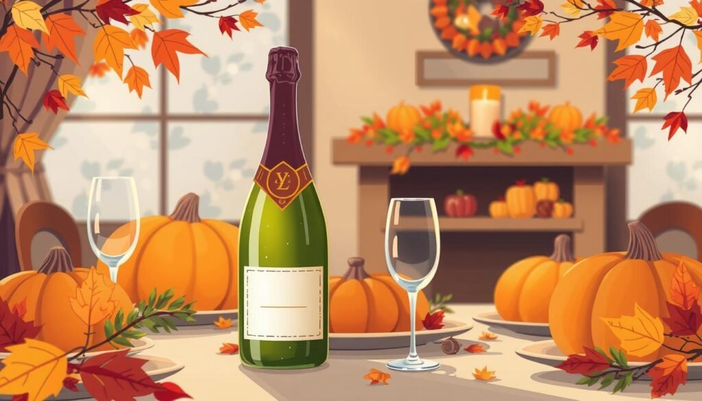 Image of a sparkling wine bottle with a Thanksgiving theme