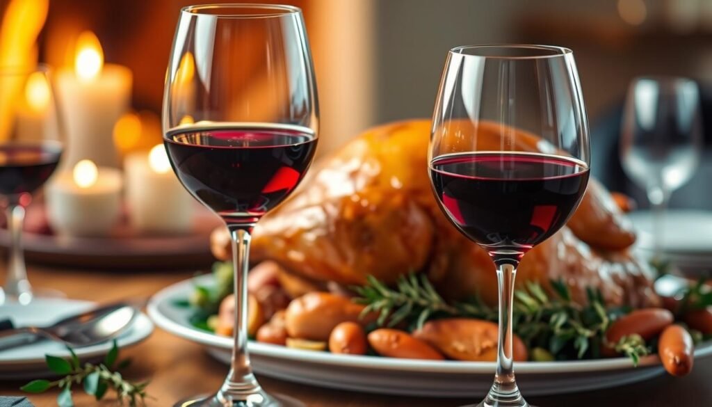 Pinot Noir wine glass with a roasted turkey